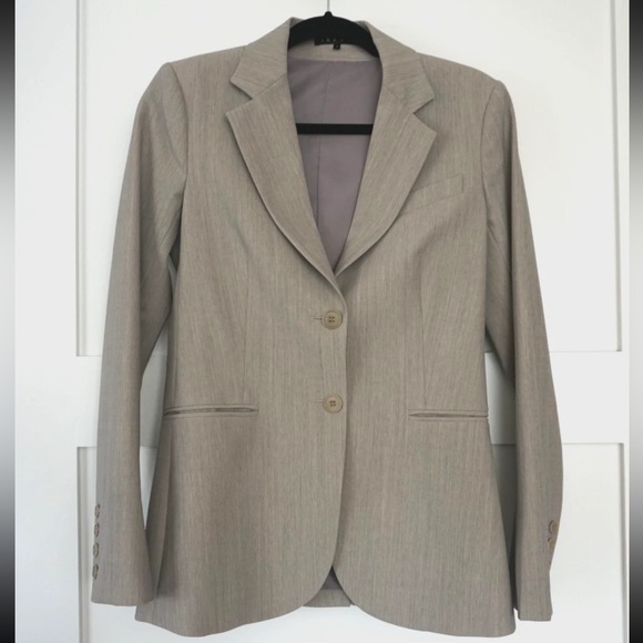 Theory Jackets & Blazers - Theory Womens Rory Tailor Tailored Wool Gray Sand Blazer Jacket 4